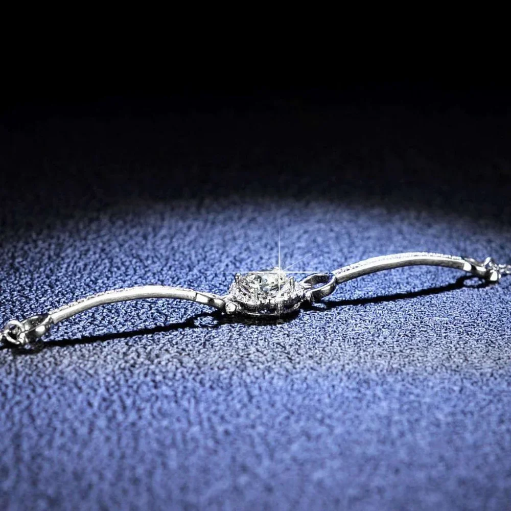 Certified 1ct. t.w. Moissanite Diamond Halo Bar Circle Bracelet NEW